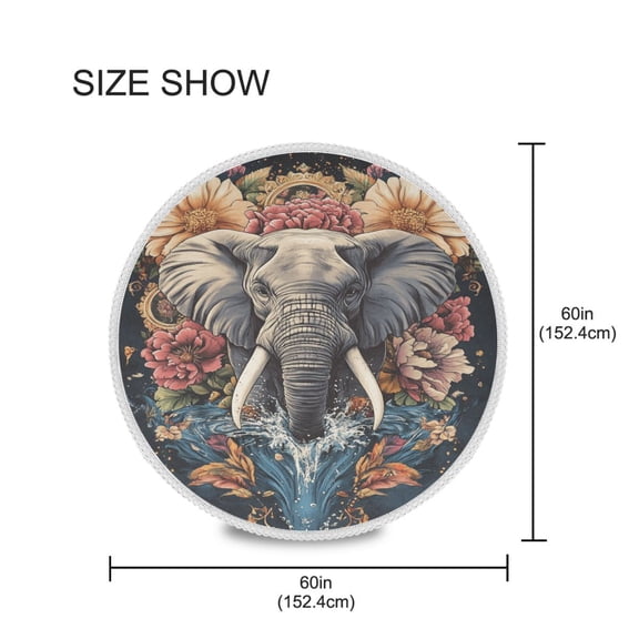 YAZAOO Round Tablecloth Florals Elephant Pattern Tableclothes