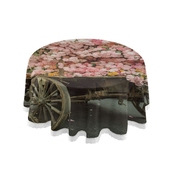 YAZAOO Round Tablecloth Flower Cart with Blossoms Pattern Tableclothes