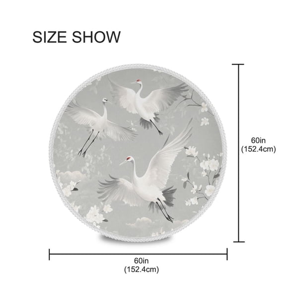 YAZAOO Round Tablecloth Fly Crane White Blossom Pattern Tableclothes