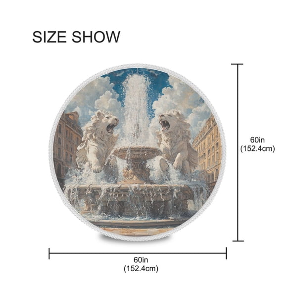 YAZAOO Round Tablecloth Fountain and Lion Pattern Tableclothes