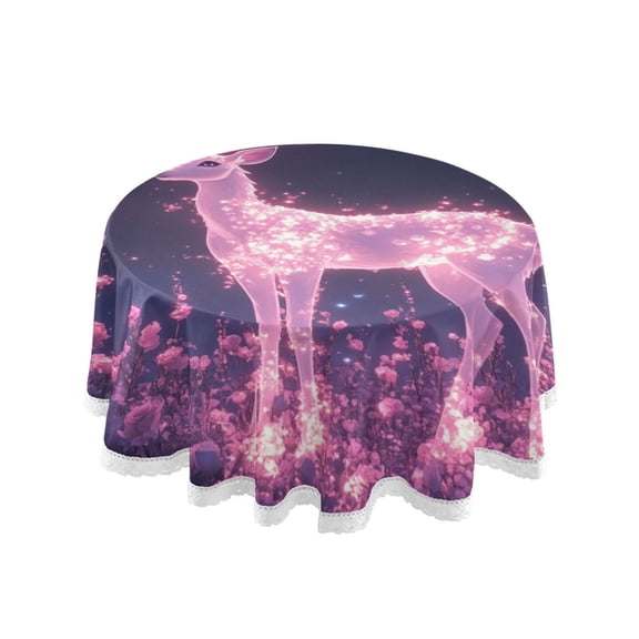 YAZAOO Round Tablecloth Glowing Deer in Magical Forest Pattern Tableclothes
