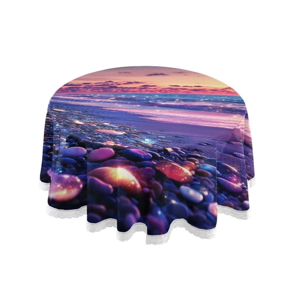 YAZAOO Round Tablecloth Glowing Stones on Colorful Beach Pattern Tableclothes