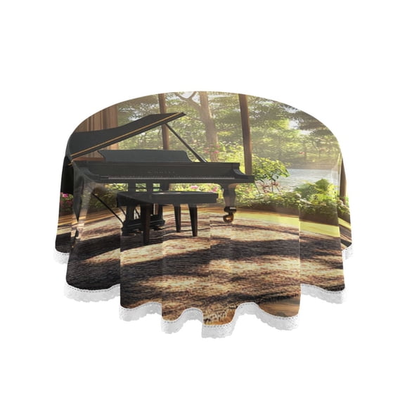 YAZAOO Round Tablecloth Grand Piano in Sunlit Room Pattern Tableclothes