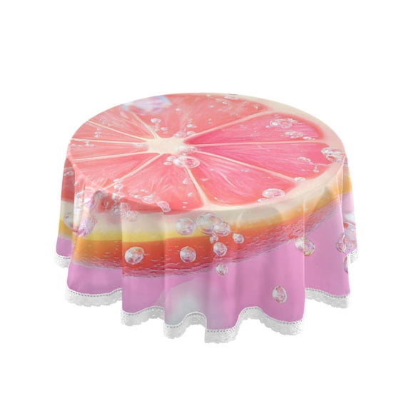 YAZAOO Round Tablecloth Grapefruit Slices with Bubbles Pattern Tableclothes