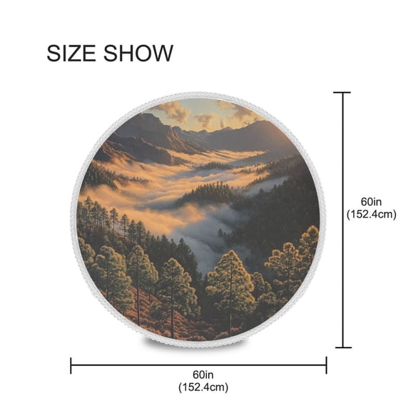 YAZAOO Round Tablecloth Hill in The Clouds Pattern Tableclothes