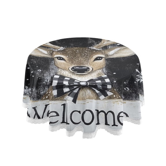 YAZAOO Round Tablecloth Illustration Of Deer Pattern Tableclothes