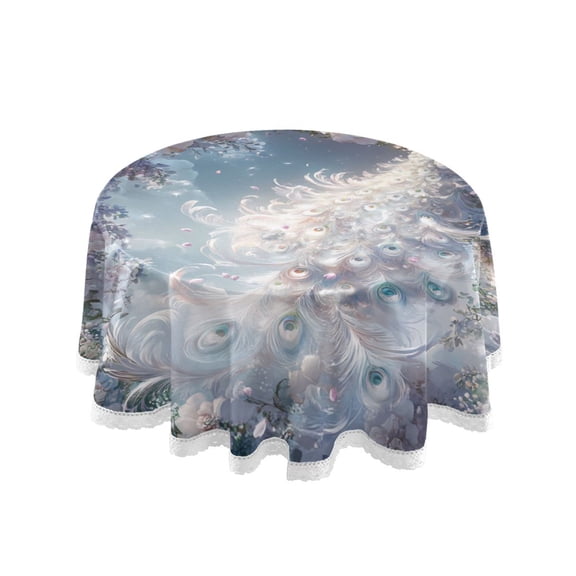 YAZAOO Round Tablecloth Illustration Of Peacock Pattern Tableclothes