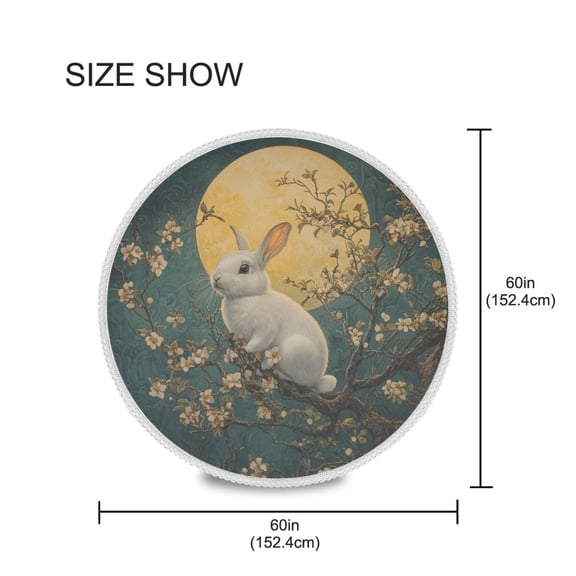 YAZAOO Round Tablecloth Jade Rabbit Moon and Osmanthus Tree Pattern Tableclothes