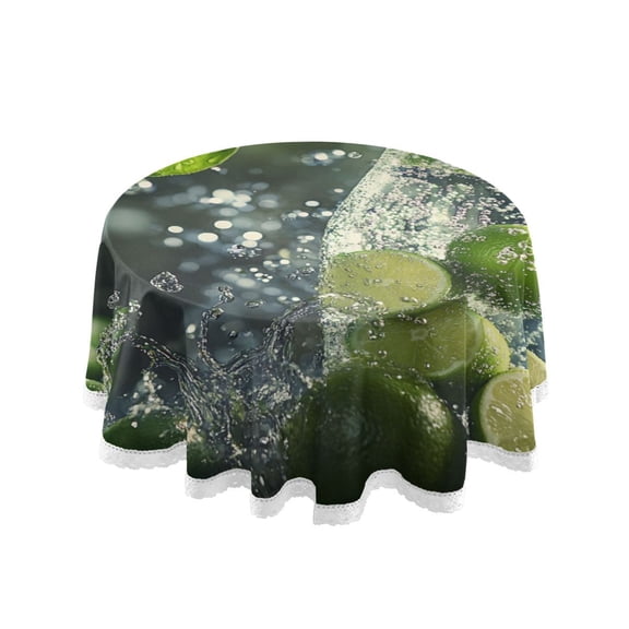 YAZAOO Round Tablecloth Lime Slices in Sparkling Water Pattern Tableclothes
