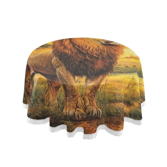 YAZAOO Round Tablecloth Lion Standing in Sunset Pattern Tableclothes