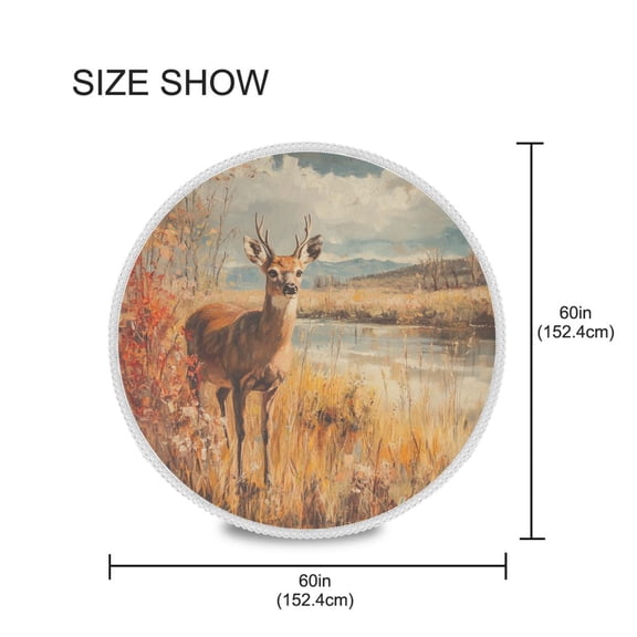 YAZAOO Round Tablecloth Mule Deer Stand by Lake Pattern Tableclothes