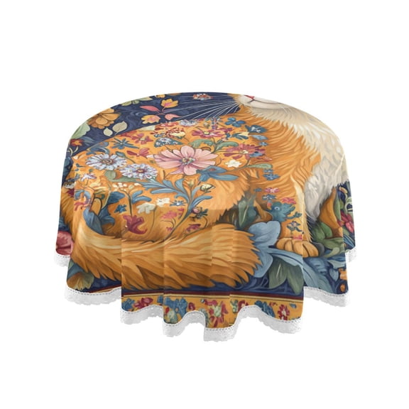YAZAOO Round Tablecloth Orange Cat Printing Pattern Tableclothes