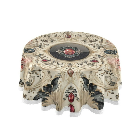 YAZAOO Round Tablecloth Ornate Floral and Jewel Pattern Tableclothes