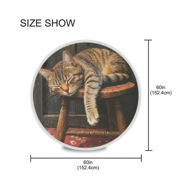 YAZAOO Round Tablecloth Painting Of Sleeping Cat Pattern Tableclothes