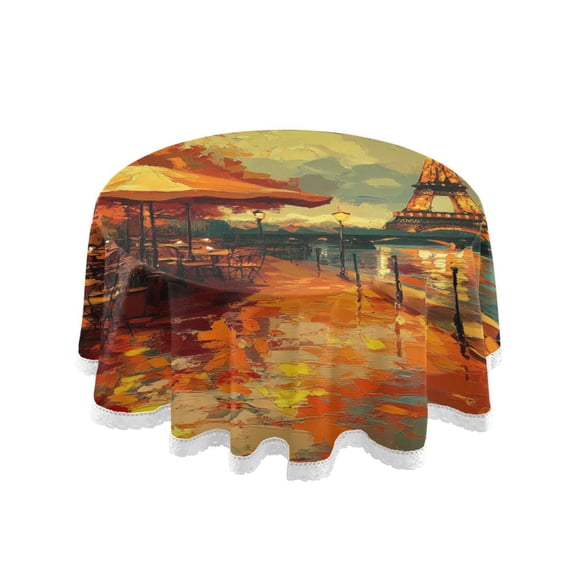 YAZAOO Round Tablecloth Paris Street Evening Scene Pattern Tableclothes