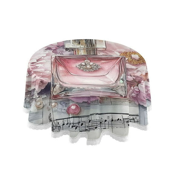 YAZAOO Round Tablecloth Perfume Flowers Sheet Music Pattern Tableclothes