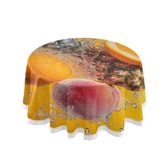 YAZAOO Round Tablecloth Pineapple Orange with Water Splash Pattern Tableclothes
