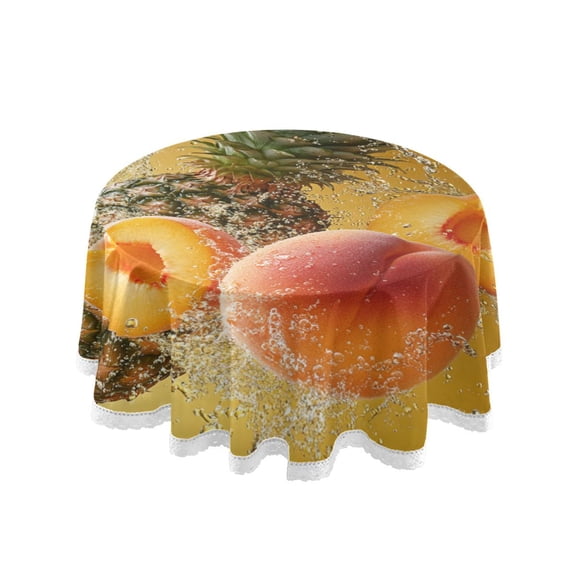 YAZAOO Round Tablecloth Pineapple Peaches with Water Splash Pattern Tableclothes