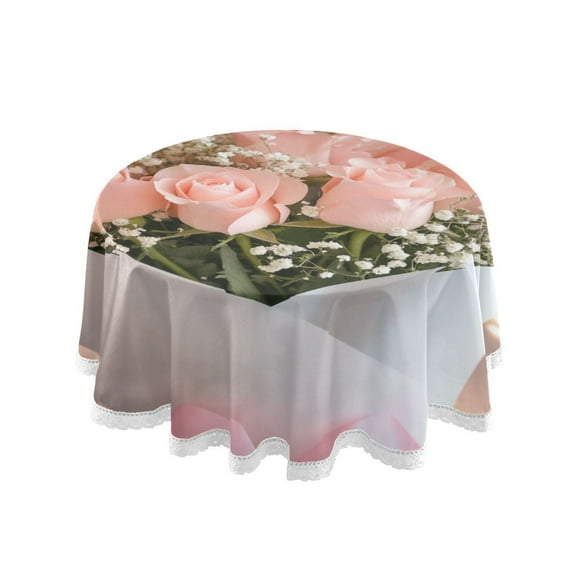 YAZAOO Round Tablecloth Pink Roses Pattern Tableclothes