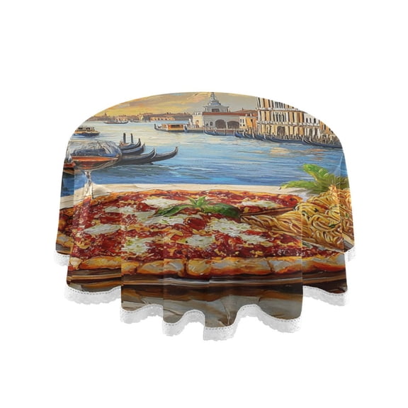 YAZAOO Round Tablecloth Pizza Pasta Wine Venetian Canal Pattern Tableclothes