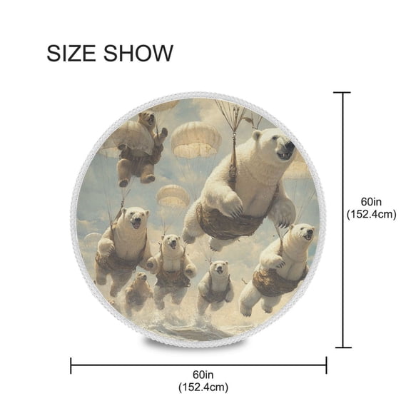YAZAOO Round Tablecloth Polar Bears Fly with Parachutes Painting Pattern Tableclothes