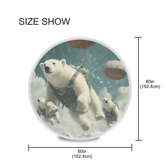 YAZAOO Round Tablecloth Polar Bears Fly with Parachutes Pattern Tableclothes