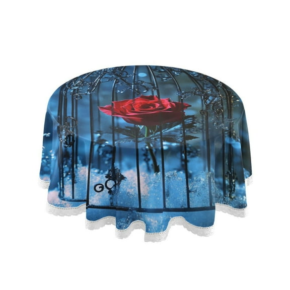 YAZAOO Round Tablecloth Red Rose Painting Pattern Tableclothes