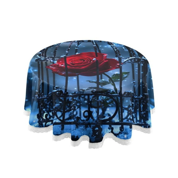YAZAOO Round Tablecloth Rose Bloom in Winter Pattern Tableclothes