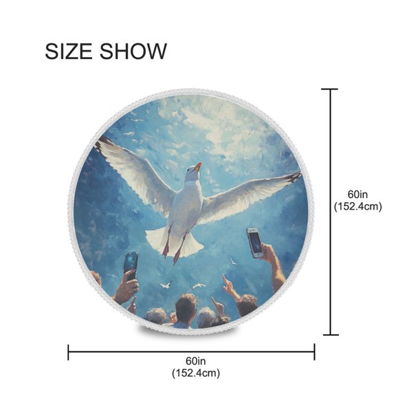 YAZAOO Round Tablecloth Seagull Flying on Sky Painting Pattern Tableclothes