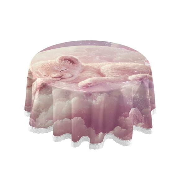 YAZAOO Round Tablecloth Sleeping Cub on Soft Clouds Pattern Tableclothes