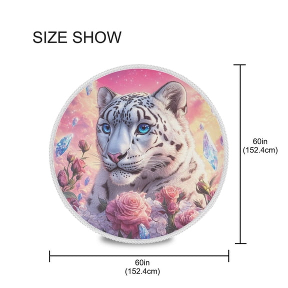 YAZAOO Round Tablecloth Snow Leopard Roses Crystals Pattern Tableclothes