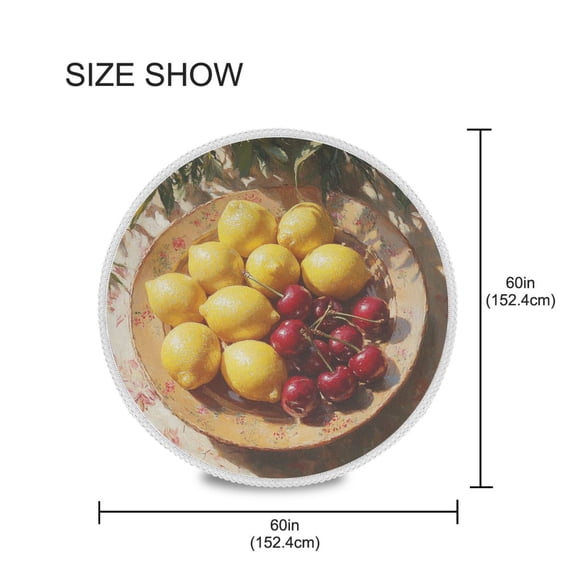 YAZAOO Round Tablecloth Sun and Lemon Pattern Tableclothes