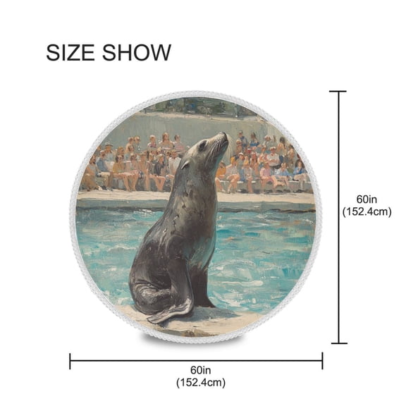 YAZAOO Round Tablecloth The Central Sea Lion Pool Pattern Tableclothes