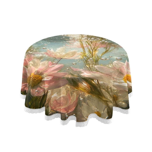 YAZAOO Round Tablecloth Underwater Flowers and Bubbles Pattern Tableclothes