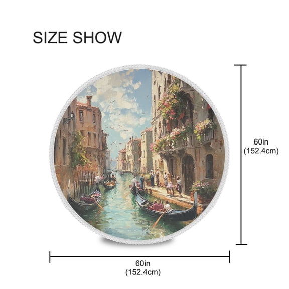 YAZAOO Round Tablecloth Venetian Canal with Green Water Pattern Tableclothes