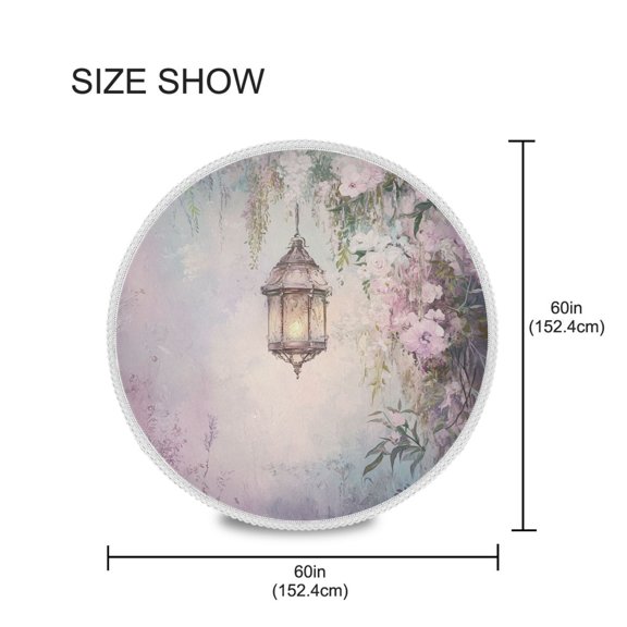 YAZAOO Round Tablecloth Vintage Lamp with Flowers Pattern Tableclothes