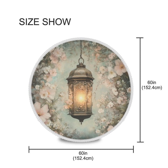 YAZAOO Round Tablecloth Vintage Lantern with Floral Pattern Tableclothes