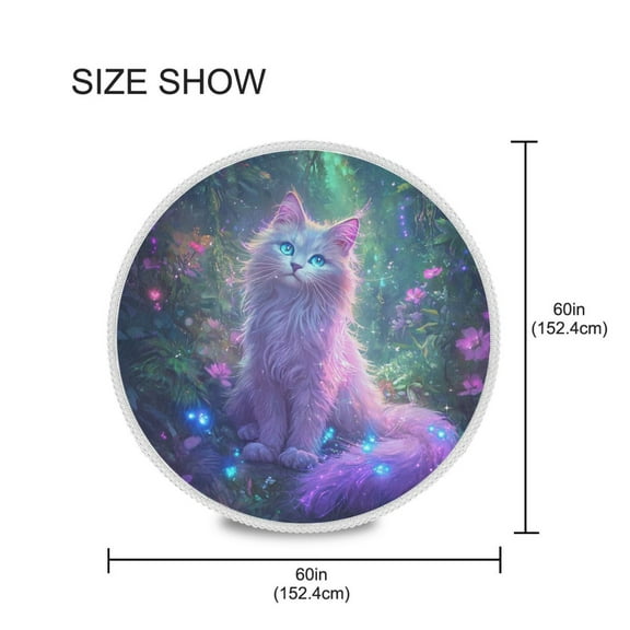 YAZAOO Round Tablecloth White Cat Pattern Tableclothes