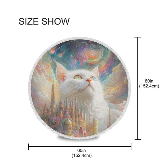YAZAOO Round Tablecloth White Cats and Tower Pattern Tableclothes