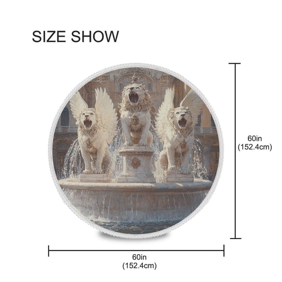 YAZAOO Round Tablecloth White Winged Lions Pattern Tableclothes
