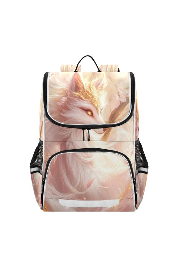 School Backpack Travel Bag Bookbags Bookbags Fox with Golden Crown Pattern