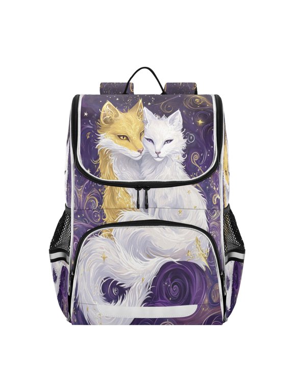 School Backpack Travel Bag Bookbags Bookbags Foxes in Cosmic Harmony Pattern