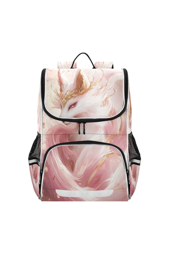 School Backpack Travel Bag Bookbags Bookbags Gilded Fox in Bloom Pattern