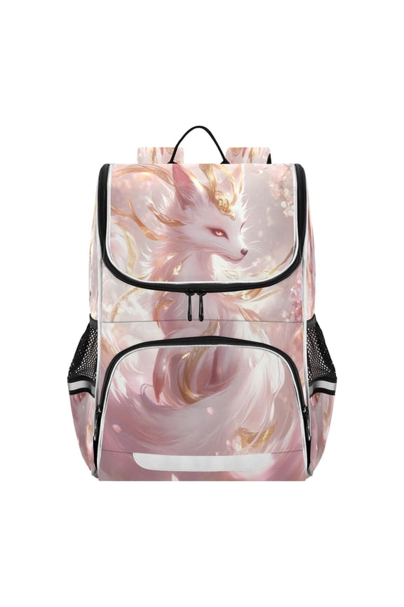 School Backpack Travel Bag Bookbags Bookbags Pink Flower-adorned Fox Pattern