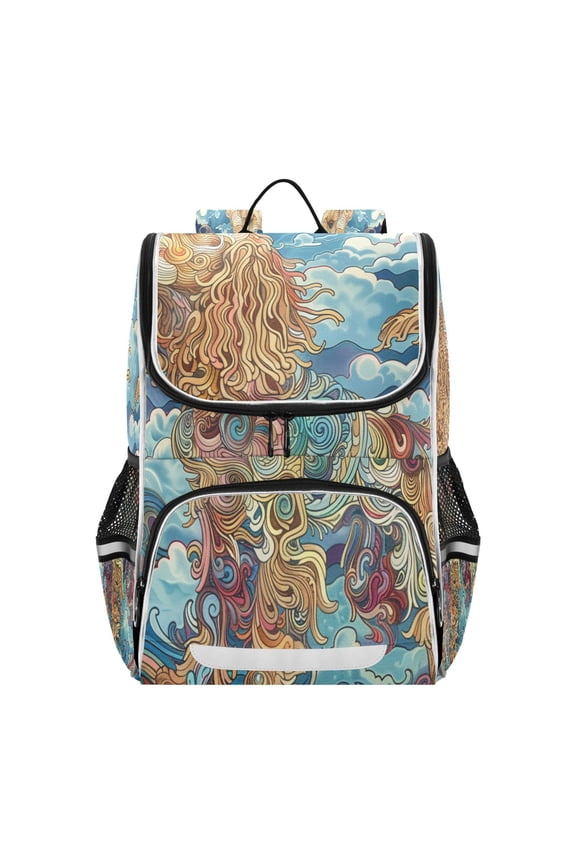 School Backpack Travel Bag Bookbags Bookbags Whimsical Dog in Colorful Clouds Pattern