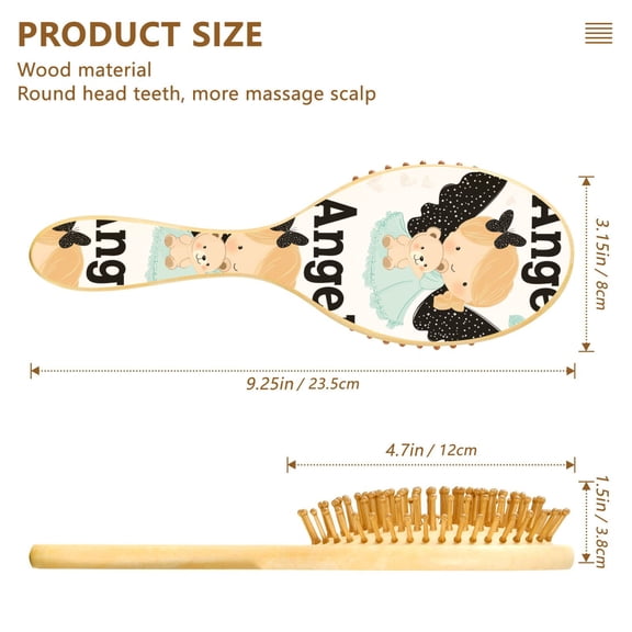 YAZAOO Soft Hair Brush Hair Comb Detangler Angel Holding Bear Printing Smoothing Hair Care Beauty Gift