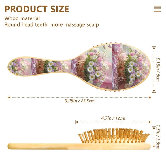 YAZAOO Soft Hair Brush Hair Comb Detangler Basket_of Flowers and Butterflies Smoothing Hair Care Beauty Gift