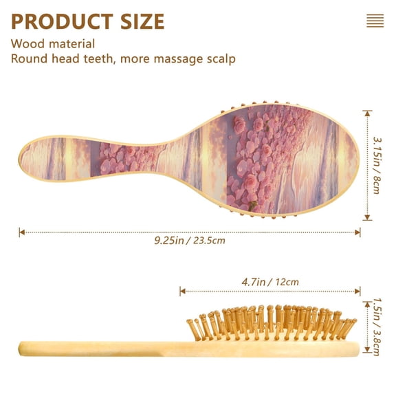 YAZAOO Soft Hair Brush Hair Comb Detangler Beach with Pink Rose Petals Smoothing Hair Care Beauty Gift