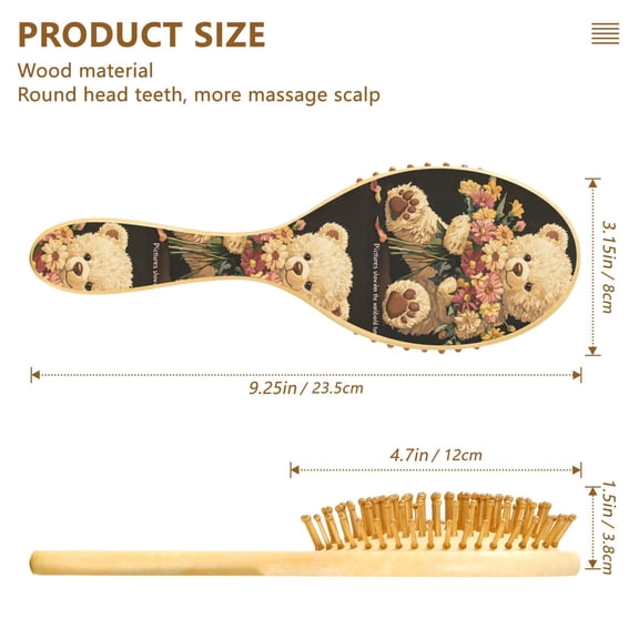 YAZAOO Soft Hair Brush Hair Comb Detangler Bear Holding Flower Smoothing Hair Care Beauty Gift