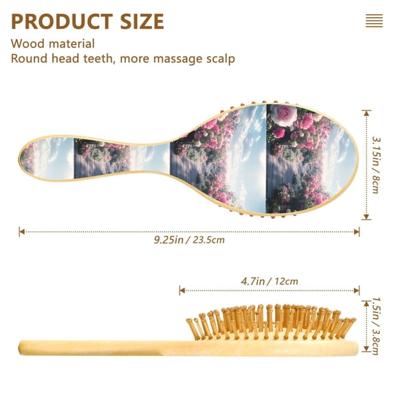 YAZAOO Soft Hair Brush Hair Comb Detangler Blooming Pink Rose Garden Smoothing Hair Care Beauty Gift